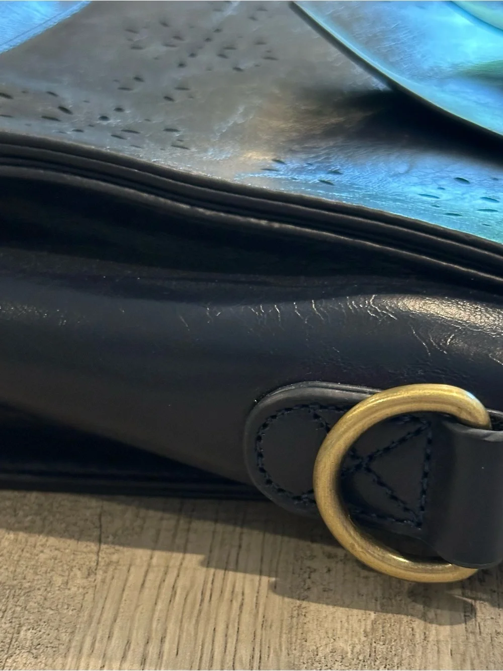 Walasa Pocketful of Sunshine Navy Leather Bow Satchel Crossbody Bag